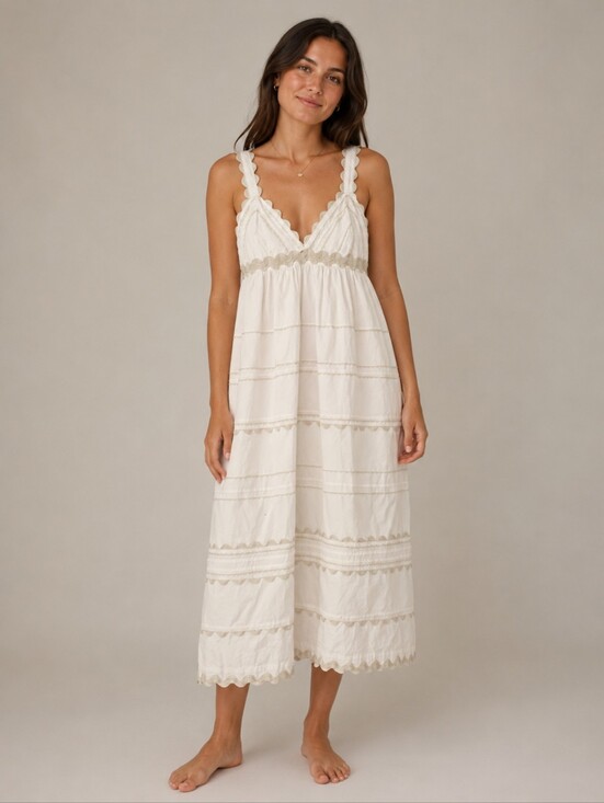 Sofie The Label Dresses & Skirts - Sofie The Label Ric Rac Cream Tiered Eyelet Midi Dress Medium